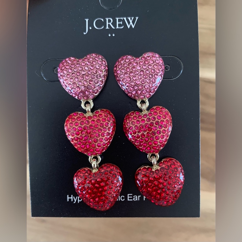 J Crew Jcrew pave triple heart earrings jewelry gift NWT - Picture 4 of 7